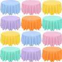 CIEOVO 12 Pcs Round Spring Easter Tablecloths, Plastic Pastel Color Table Cloths Plastic Disposable Tablecloth Pastel Table Cover for Spring Easter Birthday Wedding Baby Shower Party Decorations