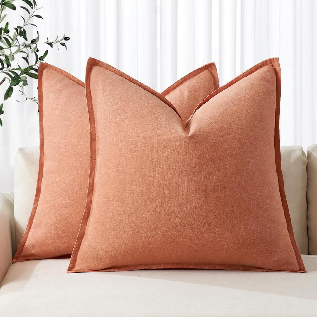 MIULEE Decorative Linen Pillow Covers 20x20 Inch Coral Boho Farmhouse Neutral Spring Couch Throw Pillows for Bed Pack of 2 Accent Modern Pillowcase Summer Sofa Livingroom Home Decor