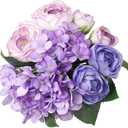 Felice Arts 12" Purple Hydrangea Silk Flowers Bouquet, Peonies Artificial Flowers for Wedding Bridal Bouquets Home Table Centerpieces Baby Shower Floral Decor (7 Heads Tea Rose & Hydrangea)