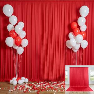 12ftx10ft Wrinkle Free Red Backdrop Curtains for Parties, 2 Panels 12FT Long Red Photo Backdrop Drapes Silky Back Drop Cloth for Wedding Birthday Photography Background Decor