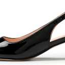 GENSHUO Low Kitten Heels Women's Slingback Dressy Pumps Pointed Closed Toe Ankle Strap Elegant Wedding Pumps Formal Comfortable Shoes (7, Patent Black a)