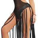 Women's Crochet Tassel Hollow Out Cover Up See Through Maxi Halter Dress Bathing Suit Cover Up Tassel Dress ONE SIZE
