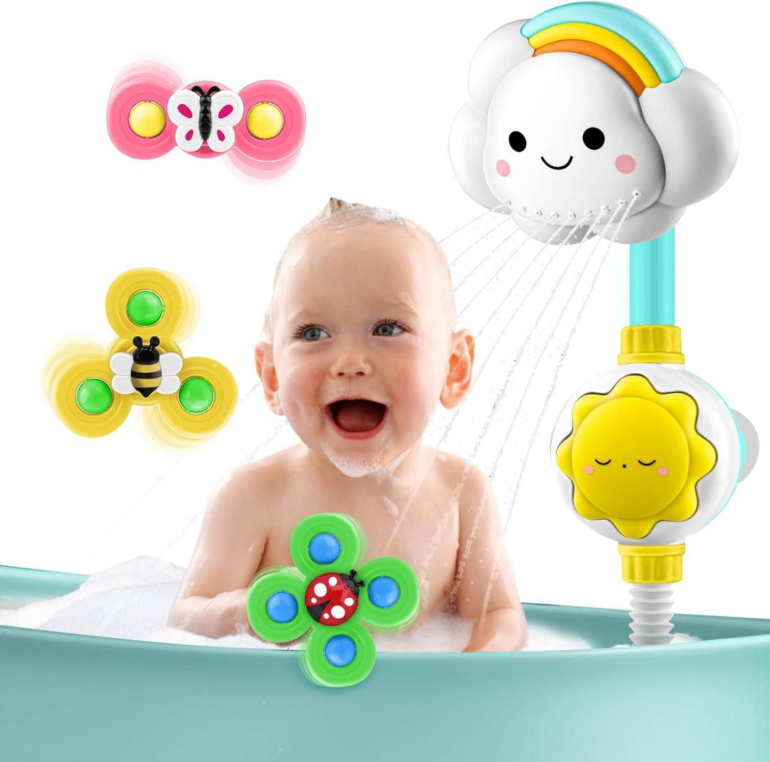 OWNONE Bathtub Shower Sprayer - Baby Bath Toy, Ages 1-3, 6-12 Months - Includes Cloud Shower Head & 3 Suction Spinners