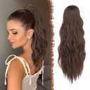 FESHFEN Ponytail Extensions, Drawstring Ponytails Hair Extension Long Curly Wavy Hair Piece Synthetic Pony Tail Hairpieces for Women 18 inch (4/12#)