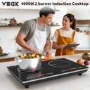 VBGK 2 burner Induction Hop,3600W Electric hob 2 burner with Knob Control,9 Power Levels, Kids Lock & Timer,LED touch control,double induction hop