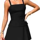 Pink Queen Women Tummy Control Two Piece Tankini Swimsuits with Skirt Vintage High Waisted Bathing Suits Push Up Swimdress (Black, L)