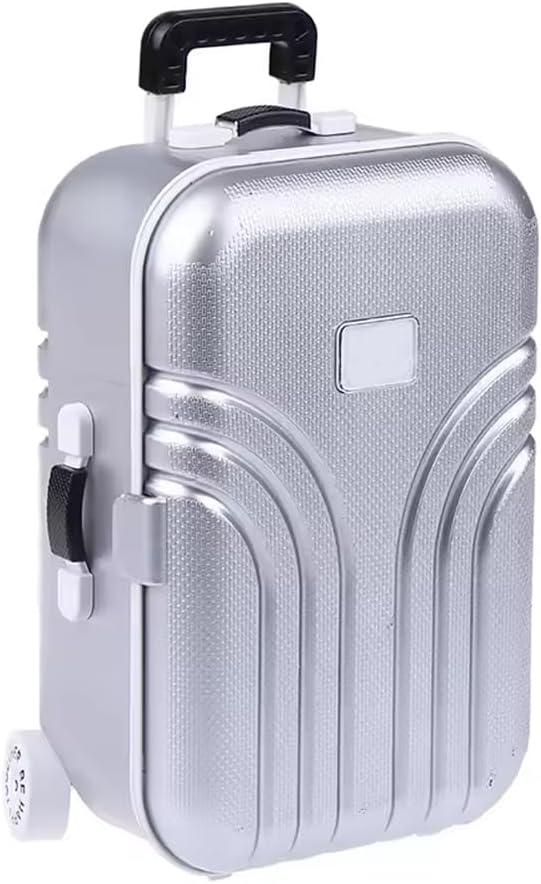 FILFEEL Baby Suitcase Toy, Childs Mini Luggage Box, Cute Plastic Rolling Suitcase Silver