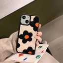 Creative Flower Case for iPhone 15 Cute Design,Embroidery Floral Case for iPhone 15 Kawaii Fluffy Back,Fashion Slim Girly Case Protective Cover for iPhone 15 6.1inch 2023(Orange Flower)