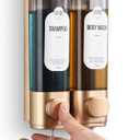 Shampoo and Conditioner Dispenser, Refillabe Shower Soap Dispensers 2 Chamber No Drill Shampoo Dispenser for Shower Wall Mounted 2 * 300ml Container for Bathroom Hotel (Gold 2 Chamber)