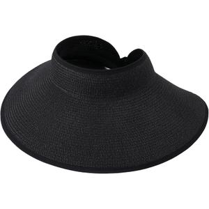 Harlang Roll-up Straw Women's Sun Visor Hat with Wide Brim - Stylish and Protective