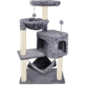 YUNIQUE Cat Tree with Cat Condo and Big Hammock, Grey (39.4'' Grey)