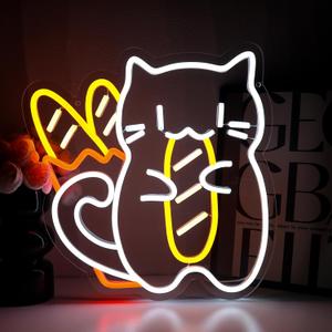 Cat Neon Sign for Wall Decor, Bakery Cat Led Signs for Room, USB Dimmable Cartoon Cute Cat Neon Lights for Cake Bread Store Food Shop Coffee Bar Kitchen Home Restaurant Business Wall Art