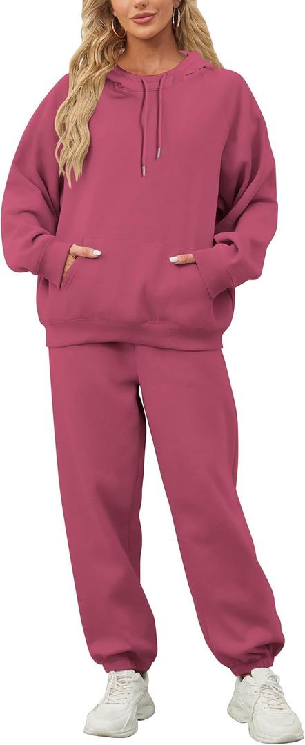 OLAPTA Travel Mode 2 Piece Outfits Oversized Hoodies Comfort Sweatpants Men Women Tracksuits Sets (Medium, Rose)