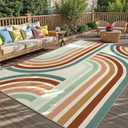 Indoor Outdoor Area Rug, Mid Century Modern Multicolored Outdoor Patio Rug, Washable Abstract Art Rainbow Rugs Non-Slip Carpet for Camping, Bedroom, Deck(8x10)