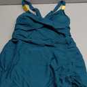 Women's One Piece Swim Dress Gold Metal Strap Tummy Control Swimsuit (X-Large, Blue Green)