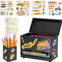 Pencil Dispenser for Classroom Stainless Steel Pencil Holder for Desk, Pencil Dispenser Set with Silicone Organizer & 5 Stickers, Back to School Classroom Must Haves Teacher Supplies (Black)