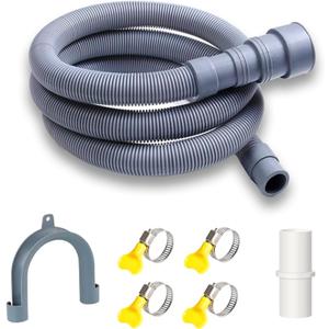 6.5 Ft Universal Washing Machine Drain Hose, Flexible Washer Drain Hose,Dishwasher Drain Hose Extension Kit,Extension Kit Corrugated Dishwasher Hose with 4 Clamps 1 Adapter 1 U-Bend Holder