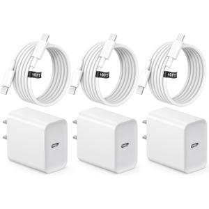 iPhone 17 16 15 Fast Charging 10FT Long USB C Charger Type C Charger 3 Pack Fast Charger USB C for iPhone 17/17 Plus/17 Pro/17 Pro Max/16/16 Plus/16 Pro Max/15/15 Pro Max,Samsung (White)