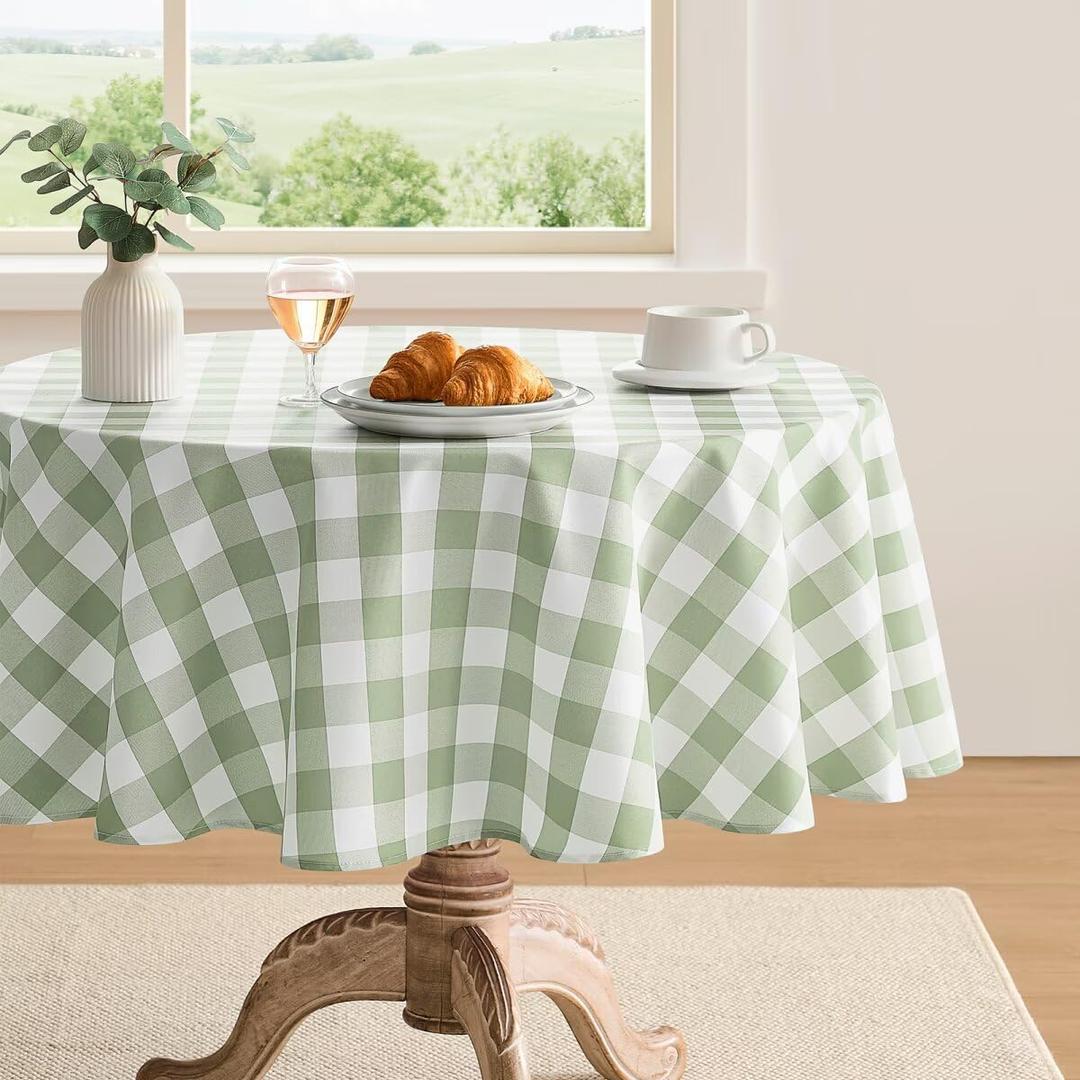Checkered Tablecloth Rectangle Gingham Table Cloths Waterproof Wrinkle Free Buffalo Plaid Table Covers Washable for Dining, Parties & Outdoor Picnic(Sage Green,60" Round)
