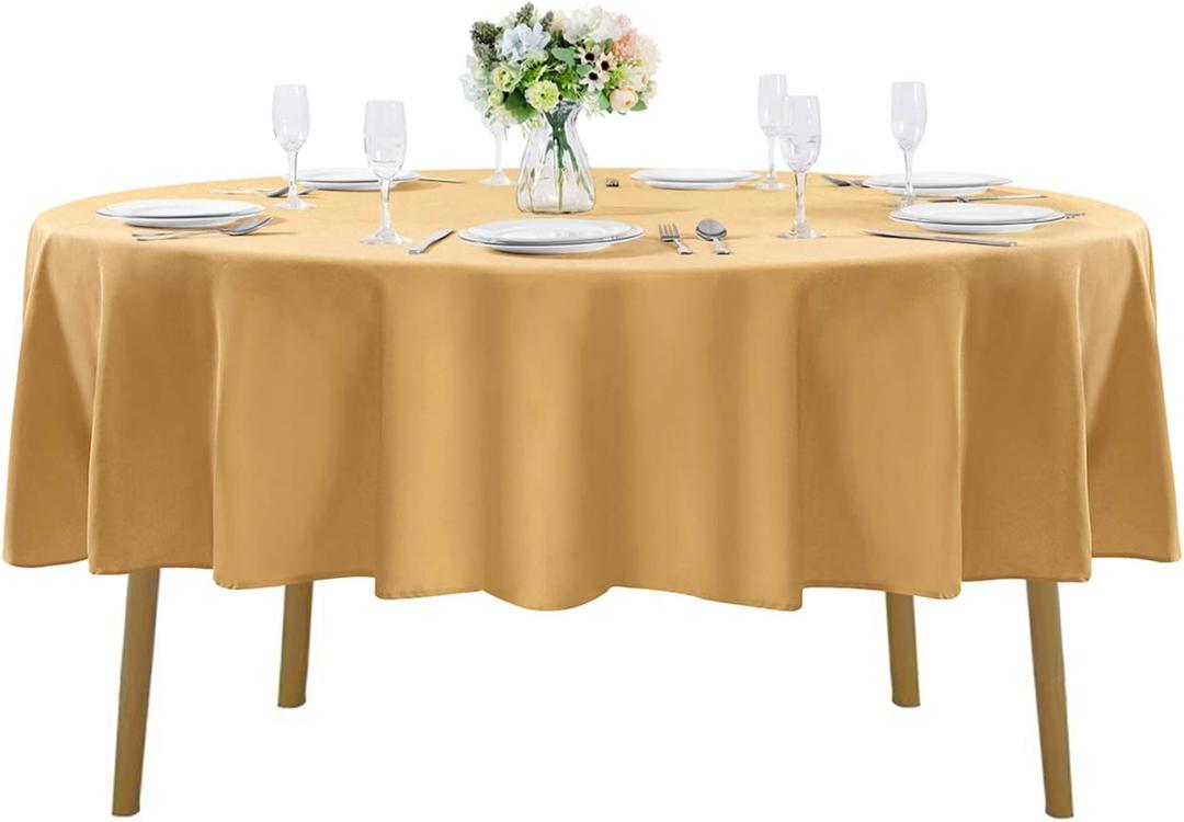 60 inch Round Tablecloth Washable Polyester Table Cloth Decorative Table Cover for Wedding Party Dining Banquet60 inch,Gold
