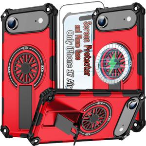 ZOEII 17 Air Case Magnetic for i Phone 17Air Phone, with Stand and HD Screen Protector, [Compatible with MagSafe] Military Grade Drop Protection Protective Case for iPhone Air 17, 6.5" Red