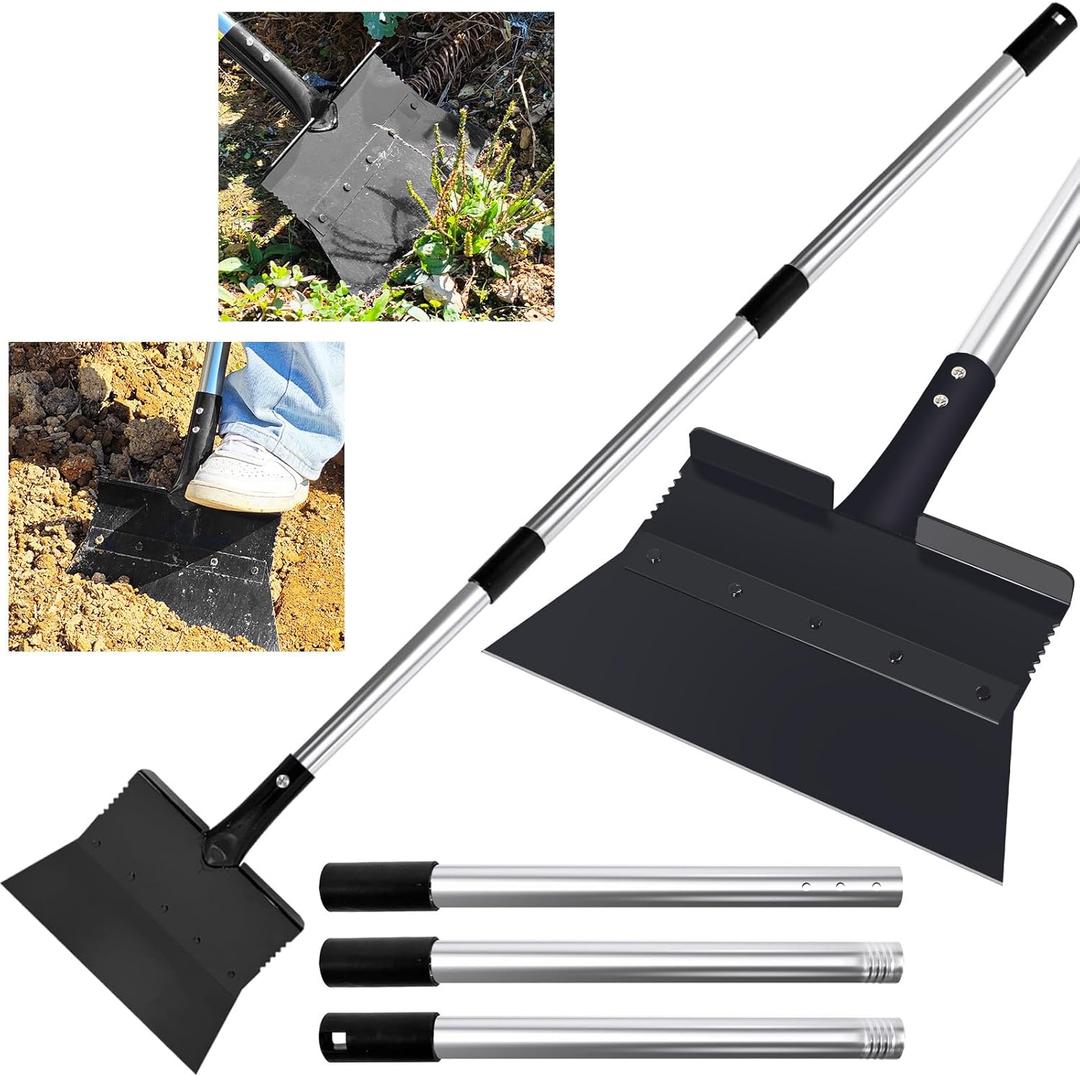 54 Inch Garden Cleaning Shovel Long Handle Heavy Duty, Multifunctional Garden Shovel, Floor Scraper for Cleaning with Adjustable Stainless Steel Handle, Flat Shovel for Weeding, Digging, Snow Removal