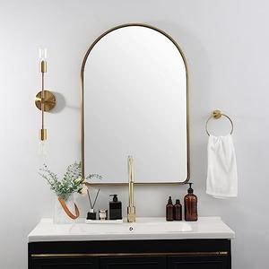 ANDY STAR Brass Mirror, 20x30 Gold Arched Mirror, Brass Bathroom Mirrors for Wall in SUS304-Anti-Rust, Seamless Tube Metal Frame, Wall-Mounted Vertical 1’’ Deep