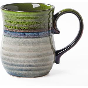 21 oz Large Ceramic Coffee Mugs, Handmade Cup with Large Handle, Big Tea and Coffee Cups for Office and Home, Microwave and Dishwasher Safe (Light Green)