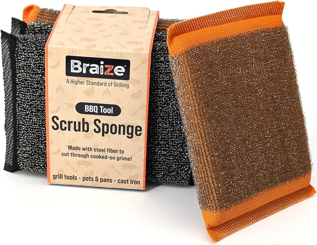 Heavy-Duty Steel Wool Scrubber Sponges 4 Pack  Stainless Steel Cleaning Pads for Dishes, Pots, Pans, Grills & Ovens  Durable Multi-Surface Kitchen Scrubbing Tools for Tough Grease & Burnt Food