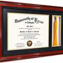 GMFrames 8.5x11 Diploma Frame with Tassel Holder, Solid Wood & Tempered Glass, Black over Gold Mat,Cherry Finish with Intricate Black Rope Detail, 11x17 for 8.5x11 with Tassel
