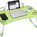 Slendor Lap Desk with Cup Holder, Foldable Laptop Table for Bed, Portable Bed Desk for Laptop and Writing, Computer Tray with Tablet Slot, Notebook Stand Reading Holder for Couch Sofa Floor,Green