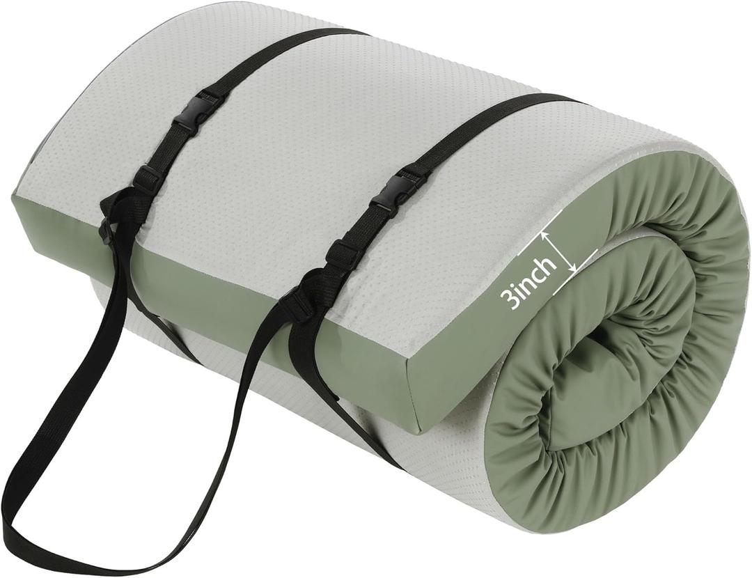 MABOZOO 3 Inch Thick Yoga Mat, Extra Thick Gymnastics Mat With Carrying Handles for Men Women, PU Leather Anti-Tear Fitness Foam Exercise Mat for Yoga, Pilates, Stretching (Army Green)