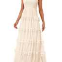 PRETTYGARDEN Women's Summer Dresses 2025 Sleeveless Smocked Tiered Ruffle Tulle A-Line Flowy Wedding Party Maxi Dress, Small