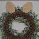 Easter Bunny Wreath Artificial Flower Wreath Front Door Hanging Garland Spring Hanging Pendant for Easter Spring Party Home Decor