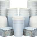 Sparkle and Bash 48 Pack 16 Oz To Go Coffee Cups with Lids and Sleeves for Baby Shower and Birthday Party Supplies, Home, and Restaurant - Light Blue Disposable Coffee Cups with Lids