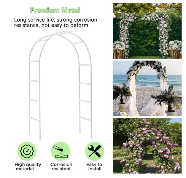 VENUZOR 7.87x4.59ft Matte White Cast Iron Garden Arch Trellis, Weather-Resistant