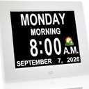 New 2026 Digital Calendar Alarm Day Clock - with 8" Large Screen Display, am pm, Multiple Alarms, for Impaired Vision People, The Aged Seniors, The Dementia, for Desk, Wall Mounted, (White)