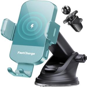CHGeek Wireless Car Charger, 15W Fast Charging Auto Clamping Car Charger Phone Mount Phone Holder fit for iPhone 16 15 14 13 12 Pro Max 11 XR XS, Samsung Galaxy S25 Ultra S24 S23 S22, Dark Teal