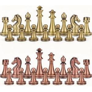 LuckyWish Staunton Weighted Metal Chess Pieces Chessmen with 2.6 Inch King Felted 2 Extra Queens Chess Pieces Only, No Board