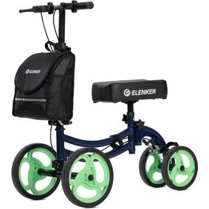 ELENKER Deluxe Steerable Knee Walker with 10" Front Wheels  Medical Scooter for Foot Injuries, Broken Ankle, Compact Crutch Alternative, Indigo