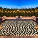 SAND MINE Reversible Mats with Led Strip Lights, Plastic Straw Rug, Modern Area Rug, Large Floor Mat for Outdoors, Patio, Backyard, Deck, Picnic, Camping, Black & Beige, 8' x 10'