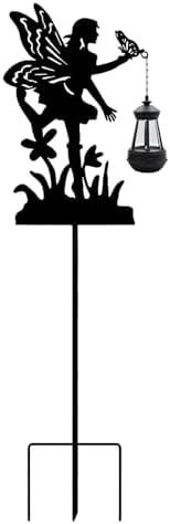 Zhancaixu Solar Fairy with Butterfly Garden Stakes Outdoor Solar Decor Metal Fairy Holding Solar Lantern Decorative Garden Metal Animal Stakes Outdoor Flower Silhouette Stakes