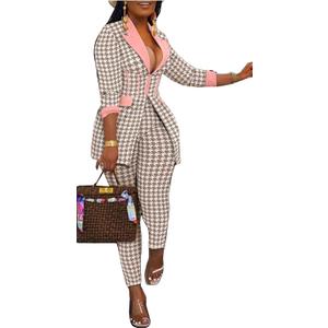 Recious Womens Sexy 2 Pieces Denim Printed Zipper Jackets Bodycon Pants Party Clubwear Tracksuit Outfits Set (Small, Pink)