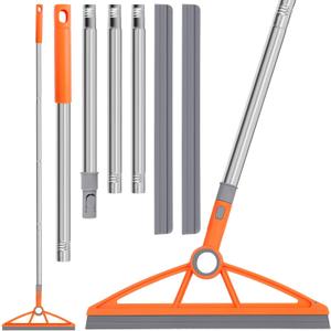 wlich 2-in-1 Air Broom, 180 Rotating 54 Inch Adjustable Silicone Rubber Broom Includes 2 Scraping Strips, Sweep and Silicone Tools with Long Handle for Cleaning Bathrooms,Glass,Tiles,Pet Hair