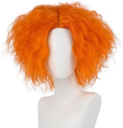 Wallden Hair Short Orange Curly Wig for Men Women Mad Costume Unisex Messy Curly Synthetic Cosplay Halloween Anime Funny Wigs