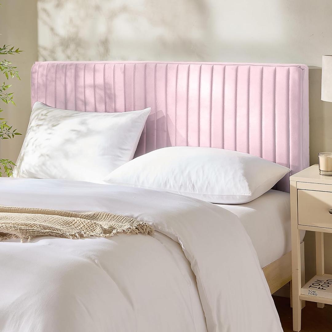 Hearth & Harbor Wall Mounted Queen Headboard Only, Bed Headboard Queen Size | Easy Assemble, Floating Peel and Stick, Upholstered Velvet, 3D Stitched Wall Panels, 5 Strips of 3M Tape Included, Pink