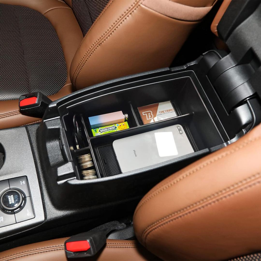 TACORBO Center Console Organizer Compatible with Ford Escape 2020 2021 2022 2023-2025 and 2021-2024 2025 Bronco Sport Accessories, CX430 4-Door Insert Tray, Armrest Secondary Storage Box, Black Trim