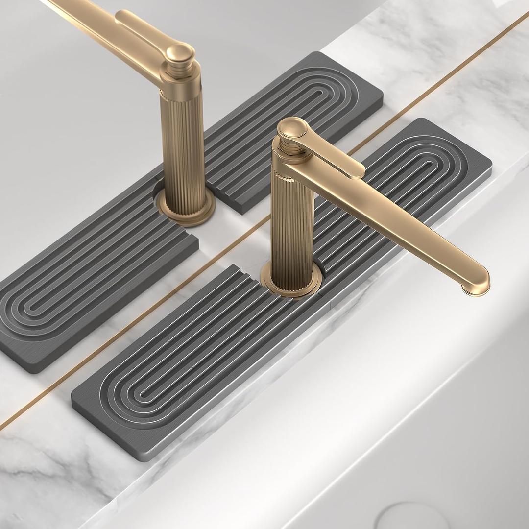 Faucet Mat for Kitchen Sink, Diatomite Stone Drying Sink Protectors, Bathroom Faucet Splash Guard, Quick Dry Water Absorbing, Non-Slip Stone Tray for Kitchen Counter, Grey, 20" x 3.9"