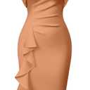 Memoriesea Women's Vintage Church Ruffle Sleeve Ruched Bodycon Work Midi Pencil Dress, Large, Nude Pink 