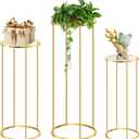 OIHYA Cylinder Stands for party, 3PCS Elegant Gold Metal Plant Round Pedestal Stand, Display Stand Tables Cake Stand for Party Weddings Birthday Backdrop Decorations
